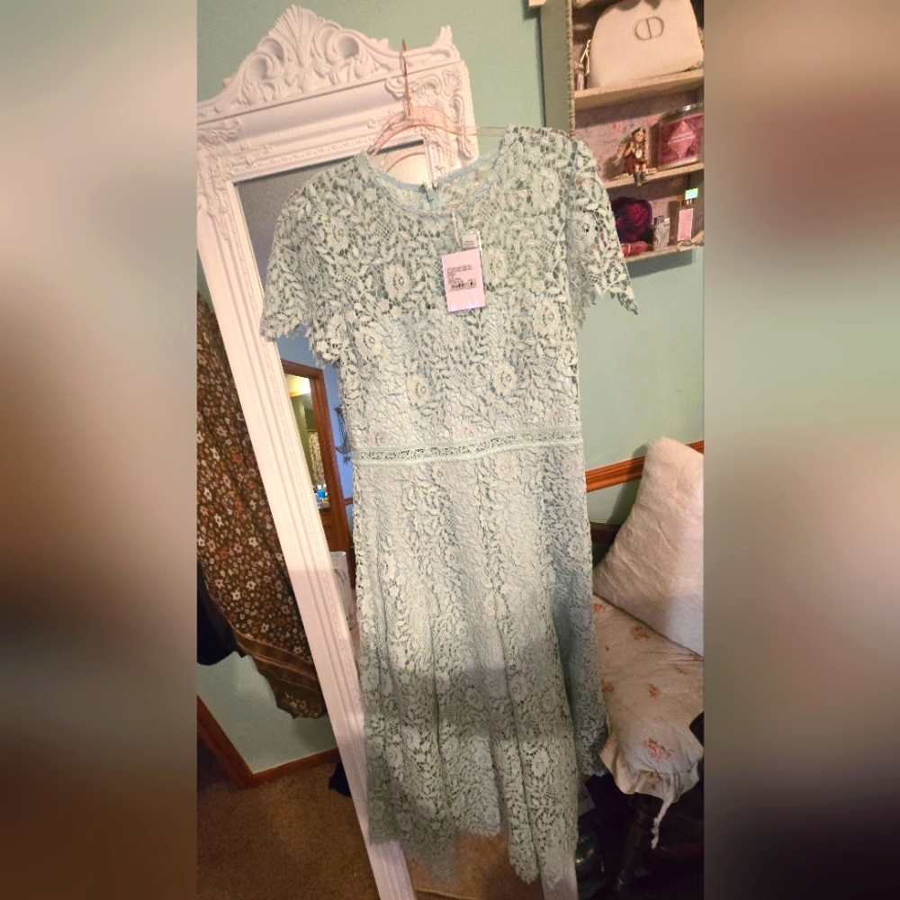 Self-Portrait Lace Midi Dress in Soft Blue